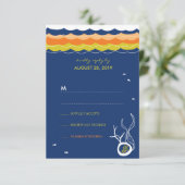 魚のキスをするサンゴビーチお洒落結婚式RSVP 出欠カード (スタンド正面)