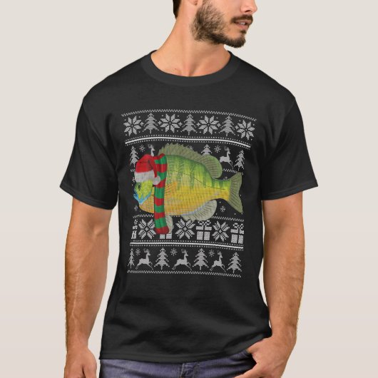 魚のクリスマスサンタハットブルーギル醜いクリスマス汗 Tシャツ (正面)