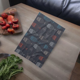 魚のスケッチパターン キッチンタオル