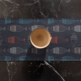 魚のスケッチパターン ショートテーブルランナー