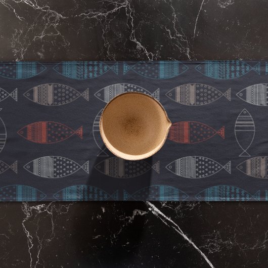 魚のスケッチパターン ショートテーブルランナー