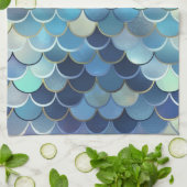 魚のスケールパターンブルースカイ背景ゴールデン キッチンタオル (折り畳み)