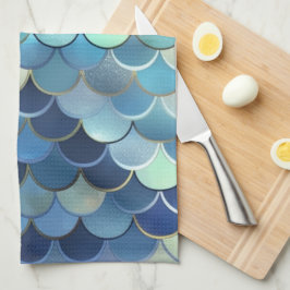 魚のスケールパターンブルースカイ背景ゴールデン キッチンタオル