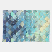 魚のスケールパターンブルースカイ背景ゴールデン キッチンタオル (横)