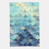 魚のスケールパターンブルースカイ背景ゴールデン キッチンタオル (縦)