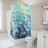 魚のスケールパターンブルースカイ背景ゴールデン シャワーカーテン (インサイチュ)