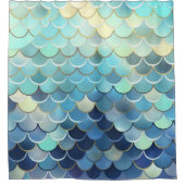 魚のスケールパターンブルースカイ背景ゴールデン シャワーカーテン (正面)