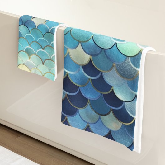 魚のスケールパターンブルースカイ背景ゴールデン バスタオルセット