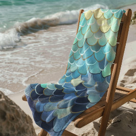 魚のスケールパターンブルースカイ背景ゴールデン ビーチタオル