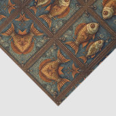 魚のスチームパンク グリーンとゴールデンブラウン 薄葉紙 (詳細)