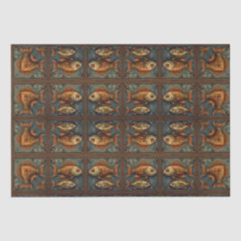 魚のスチームパンク グリーンとゴールデンブラウン 薄葉紙