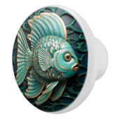 魚のティール(緑がかった色)グリーンと銅マリンライフ水中競技 セラミックノブ (右)