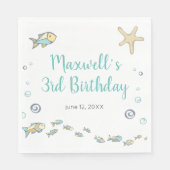 魚のテーマ海の下で3回の誕生日 スタンダードランチョンナプキン (正面)