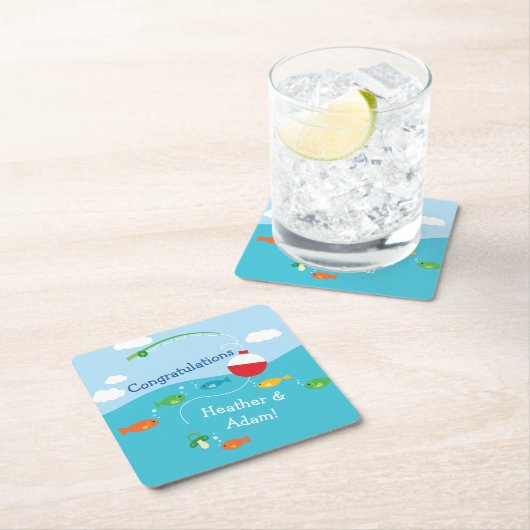 魚のテーマ魚釣り漁師用ベビーシャワー スクエアペーパーコースター (インサイチュ)