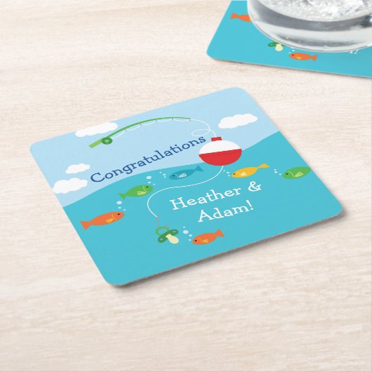 魚のテーマ魚釣り漁師用ベビーシャワー スクエアペーパーコースター (アングル)