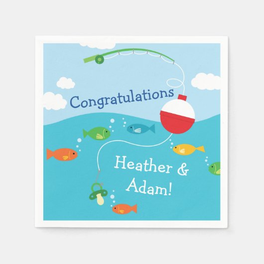 魚のテーマ魚釣り漁師用ベビーシャワー スタンダードカクテルナプキン (正面)