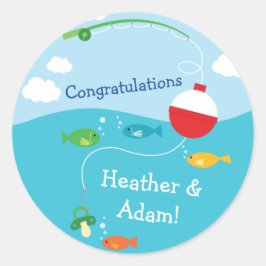 魚のテーマ魚釣り漁師用ベビーシャワー ラウンドシール