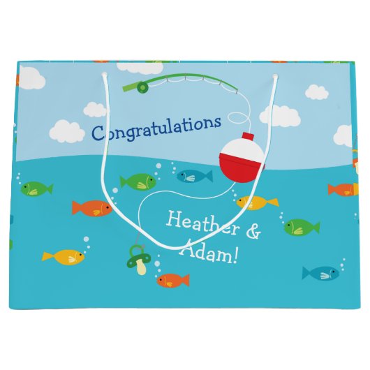 魚のテーマ魚釣り漁師用ベビーシャワー ラージペーパーバッグ (正面)