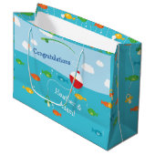 魚のテーマ魚釣り漁師用ベビーシャワー ラージペーパーバッグ (正面アングル)