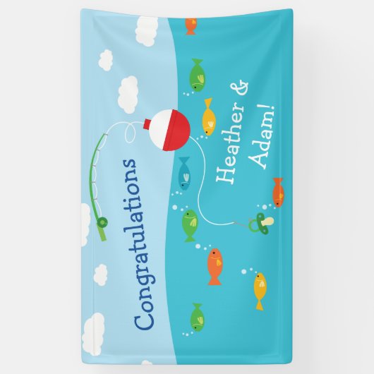 魚のテーマ魚釣り漁師用ベビーシャワー 横断幕 (縦)