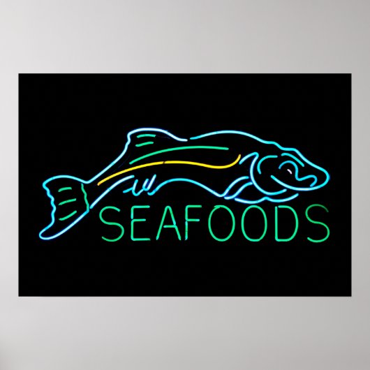 魚のネオンの看板のある海 ポスター (正面)