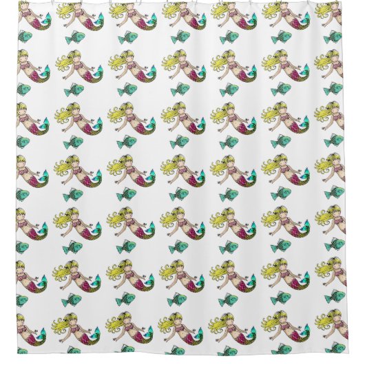 魚のパターンのいるリトルマーメイド シャワーカーテン (正面)