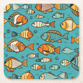 魚のパターンの贈り物アイディア スクエアペーパーコースター