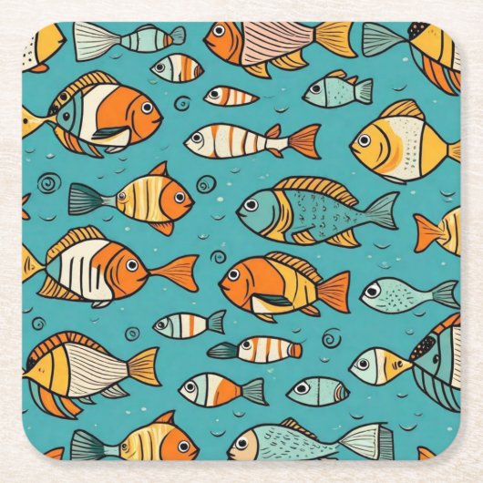 魚のパターンの贈り物アイディア スクエアペーパーコースター (正面)