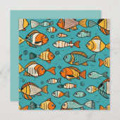 魚のパターンの贈り物アイディア セーブザデート (正面/裏面)