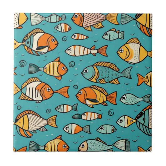 魚のパターンの贈り物アイディア タイル (正面)