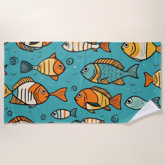 魚のパターンの贈り物アイディア ビーチタオル (正面)