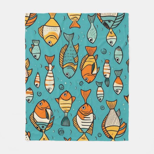 魚のパターンの贈り物アイディア フリースブランケット (正面)