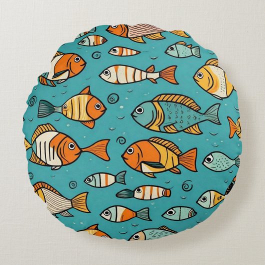 魚のパターンの贈り物アイディア ラウンドクッション (正面)