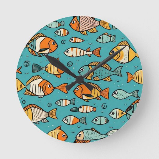 魚のパターンの贈り物アイディア ラウンド壁時計 (正面)