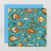 魚のパターンの贈り物アイディア 招待状 (正面/裏面)