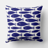 魚のパターン – 白の濃い青 クッション (裏面)