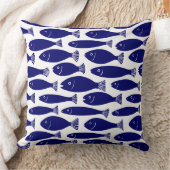 魚のパターン – 白の濃い青 クッション (ブランケット)