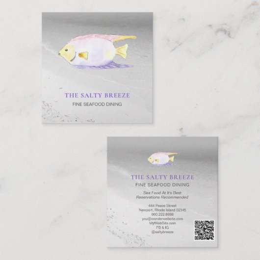 **魚のビーチシーサンドダイニングトロピカル スクエア名刺 (正面/裏面)