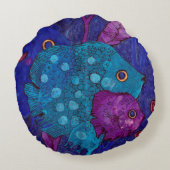 魚のファミリー 水中 青と紫 ラウンドクッション (裏面)