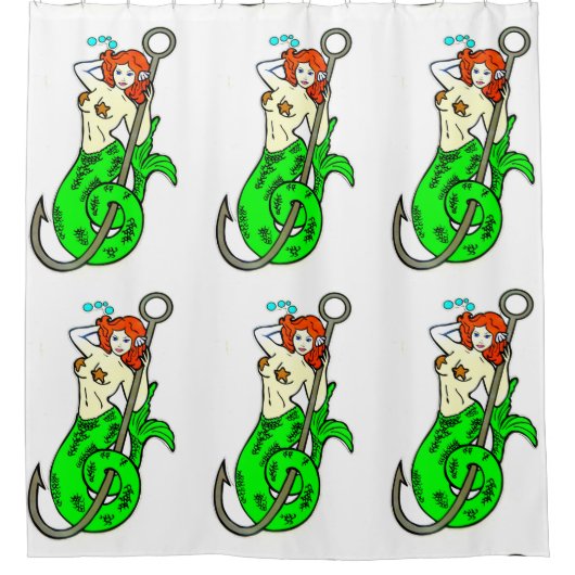 魚のフックパターンの人魚の美しい シャワーカーテン (正面)