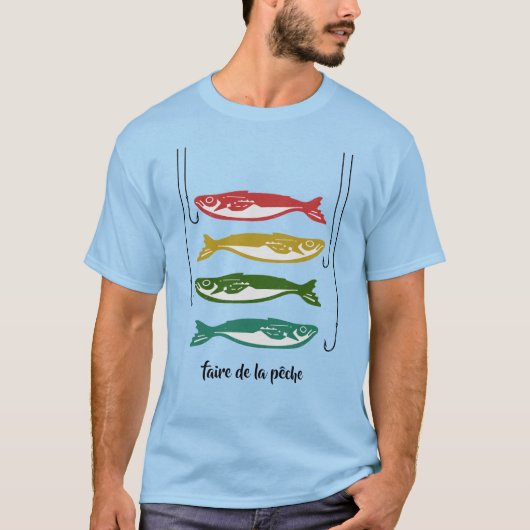 魚のフック付きカラー(魚釣りフランスのin) tシャツ (正面)