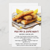 魚のフライ&チップス – シーフカジュアルィードパーティの招待状 招待状 (正面/裏面)