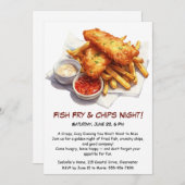 魚のフライ&チップス – シーフカジュアルィードパーティの招待状 招待状 (正面/裏面)