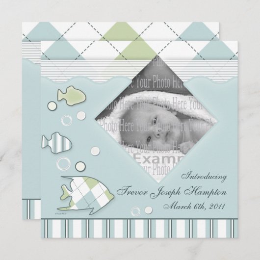 魚のベビーのAnnoucementの熱帯男の子 案内状 (正面/裏面)