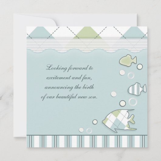 魚のベビーのAnnoucementの熱帯男の子 案内状 (裏面)