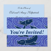 魚のボールドな泳ぎ オーシャンブルー フィッシング 招待状 (正面/裏面)