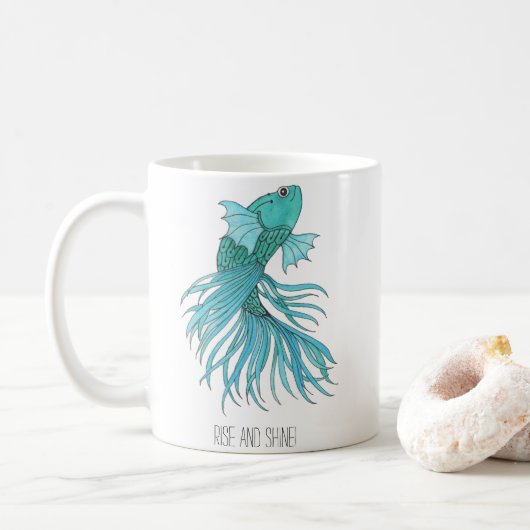 魚のマグカップを上げ輝かせる コーヒーマグカップ (ドーナツ)