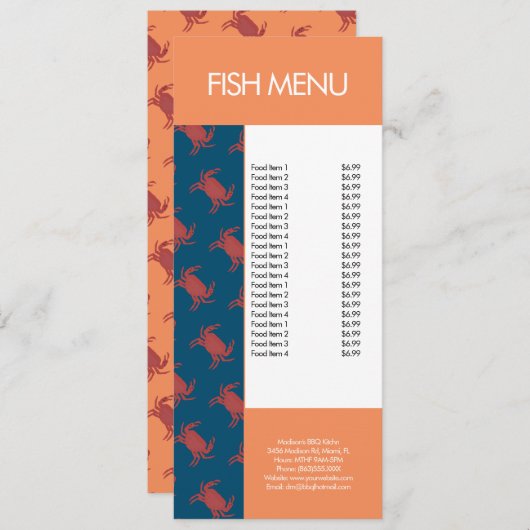 魚のモダンシーフードカニのレストランのパターンメニュー メニュー (正面/裏面)