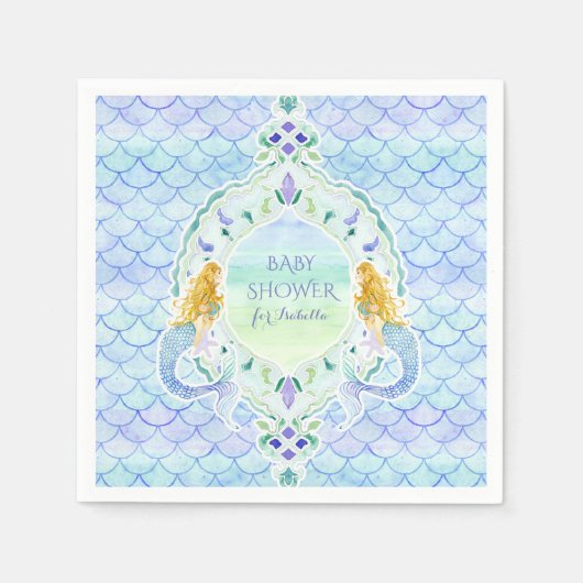 魚のモダンスケール人魚の赤ちゃんシャワー水色 スタンダードカクテルナプキン (正面)