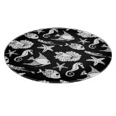 魚のモチーフ：白黒柄 カッティングボード (角)